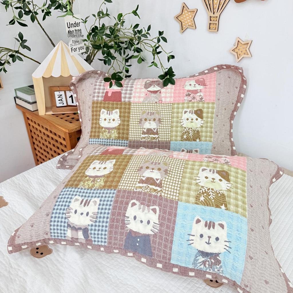 Cartoon Cotton Gauze Pillowcase Set: Soft, Breathable, Sweat-Absorbent Pillow Covers.