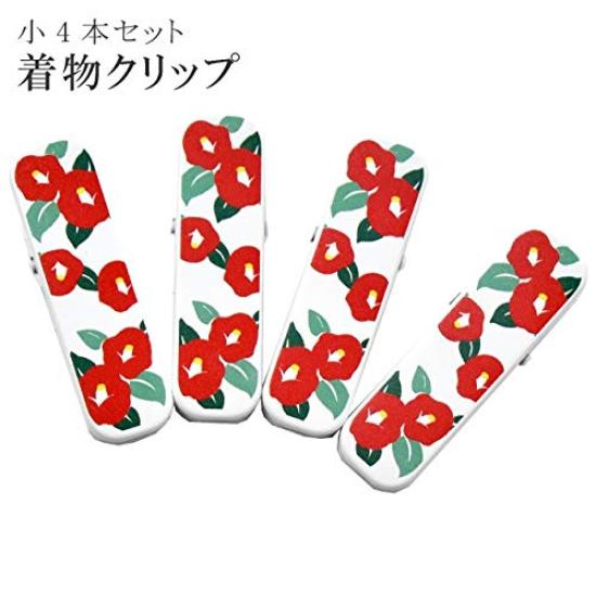 (Kimono Hitotoki) Kimono Clips, Dressing Tools, Small, Made In Japan, Traditional Japanese Clothing, Collar Clips, Camellia Design, 4 Pieces,
