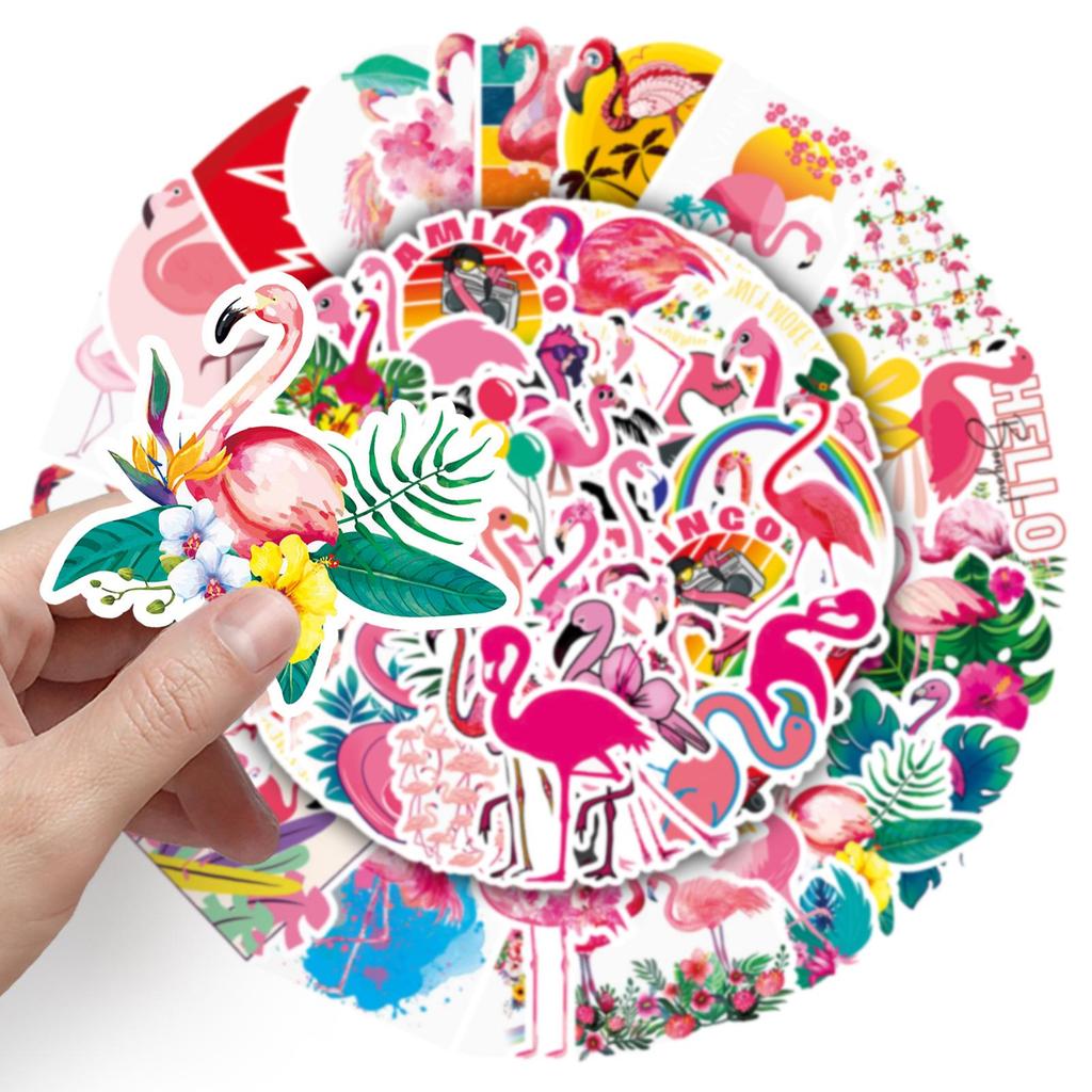 50 Flamingo Animal Graffiti Stickers for Kids - DIY Water Bottle, Skateboard, Luggage & Stationery Decor
