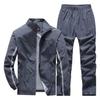 Men's Four Seasons Spring Autumn Plus Size Standing Collar Long Sleeve Jacket + Breathable Loose Trousers Outdoor Sports Jacket Two Piece Set
