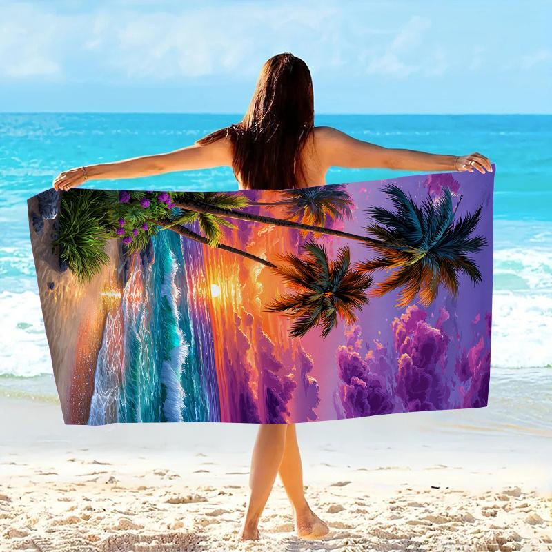 Extra Large Microfiber Beach Towel & Mat, Tropical Sunset Palm Print, Quick Dry Durable for Pool Yoga Camping Travel
