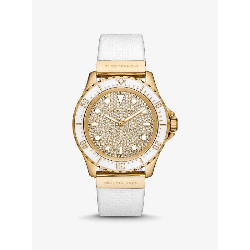 

Мужские часы Michael Kors Oversized Slim Everest с паве, золотистого тона, с тиснением на силиконовом ремешке, MK7357