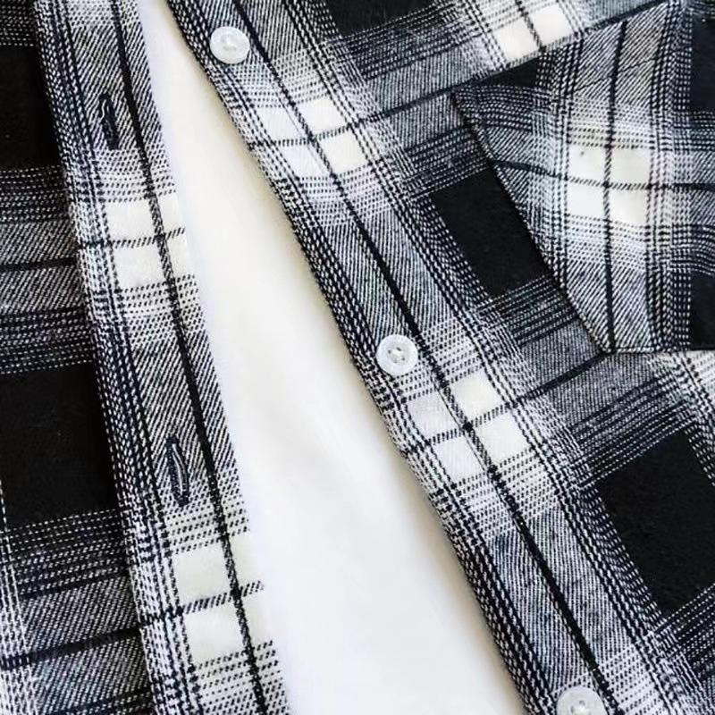 Women's Long Sleeve Plaid Shirt - Korean Style Loose Cotton, Mid-Length, Brushed Retro Jacket, Plus Size for Spring and Autumn.