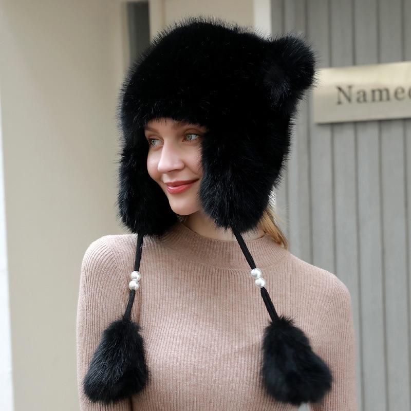 Hatter for kvinner høst og vinter, Stor hodeomkrets, Utendørs sykling, Kuldebeskyttelse, Vintervarme, Ørebeskyttende lue