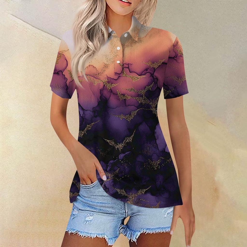 Dammode Casual Lapel kortärmad skjorta med tryckknappar för kvinnor