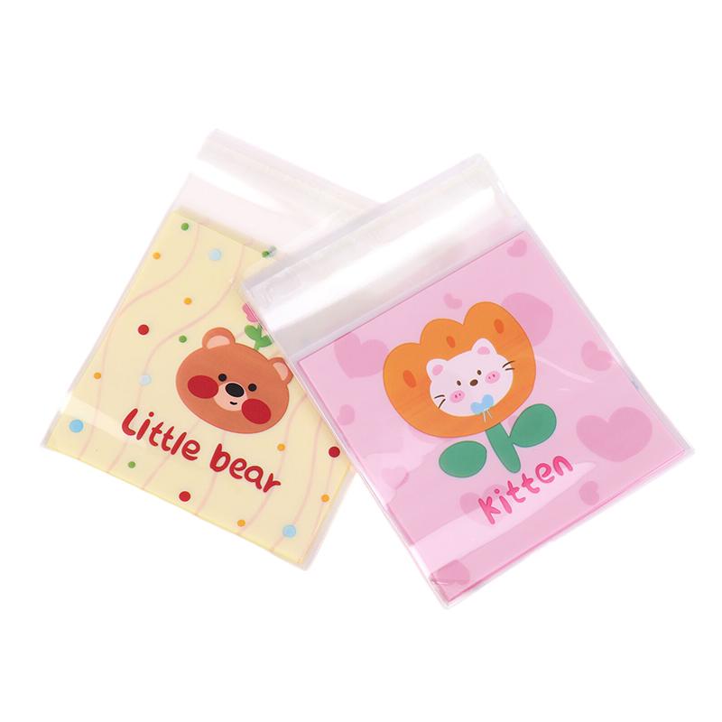 100Pcs 7X7+3Cm 10X10+3Cm Cute Cartoon Animal Printed Plastic Self-Adhesive Bags Cookie Biscuits Snack Package For Home Bakeries