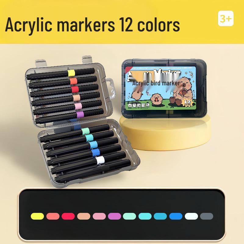 Professional Waterproof Acrylic Marker Set - Non-Bleeding, Quick-Dry Graffiti Pens for Primary Students' Art Projects & Special Color Painting