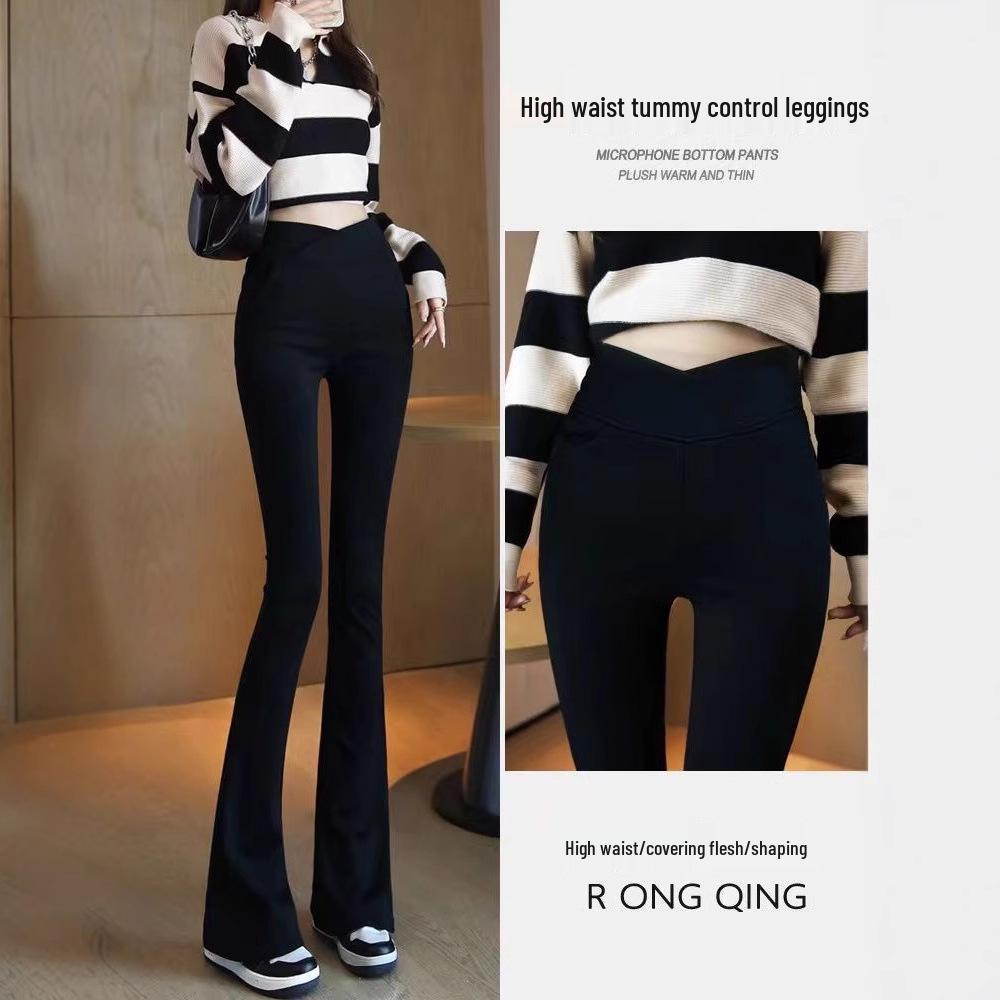 

2025 Women s High Waist Micro Flare Pants: Slimming Black Horseshoe Leggings for Spring & Autumn Small