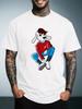 Men White Tee Cool Hip Hop Cartoon Dog In Red Blue Pants Graphic Crew Neck Loose Casual Male Da