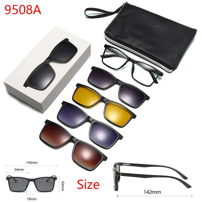6 In 1 New Magnetic Colorful Clip-On Polarized Sunglasses Driving Night Vision Glasses Clip-On Sunglasses Myopia Frame