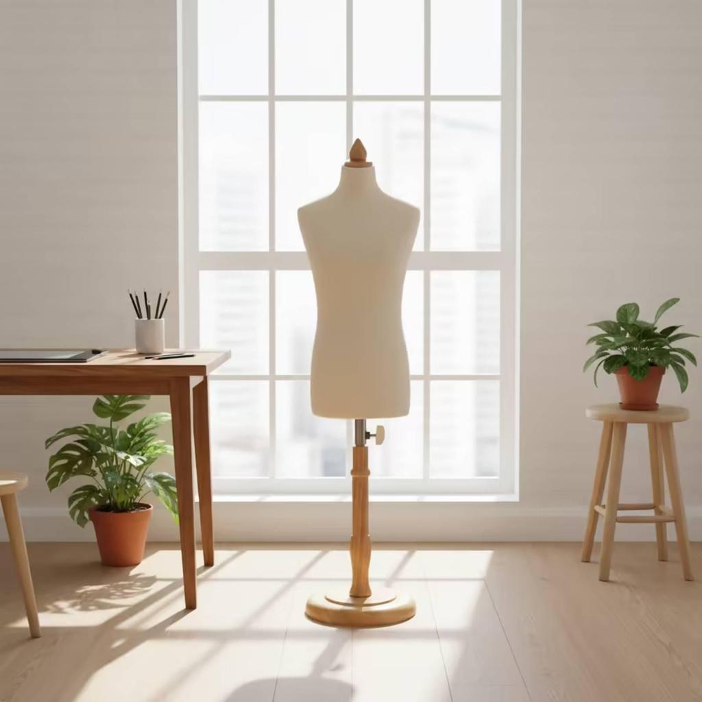Male Dress Form OneThird Scale Padded Torso Mannequin Marked Guide Rings Sewing
