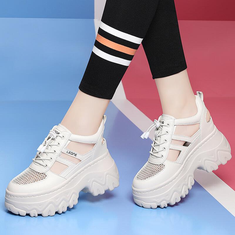 Thick sole inner height small women's shoes new spring and summer casual all-black dad shoes