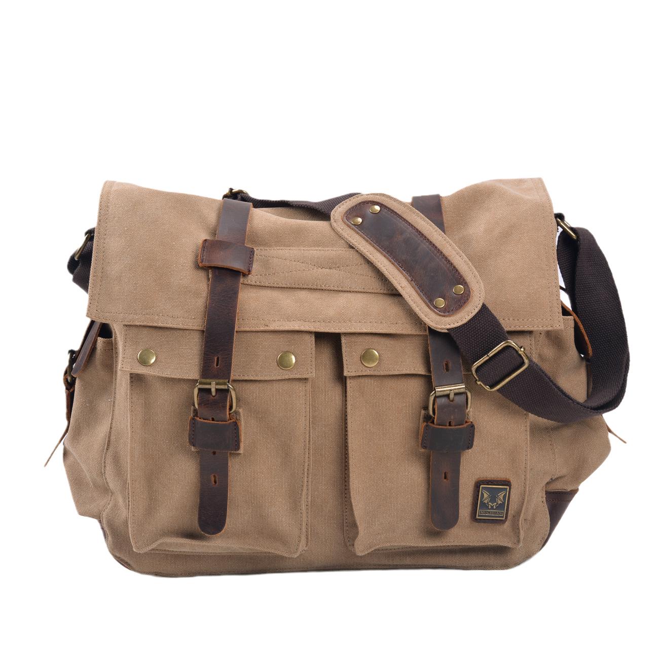 

17-inch Retro Canvas Leather Messenger Bag - Men s Casual Shoulder Schoolbag хакі