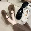 Flat-bottomed white Mary Jane fluffy shoes women's shoes wear 2025 new autumn and winter velvet French gentle single shoes