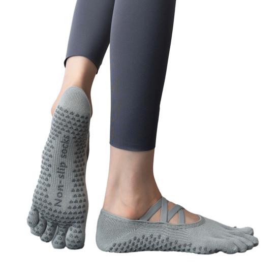 

1 пара женских хлопковых носков для пилатеса и йоги с точечным нескользящим покрытием, впитывающих пот, для спортзала, низкие, с перекрещенными ремешками, носки с пальцами