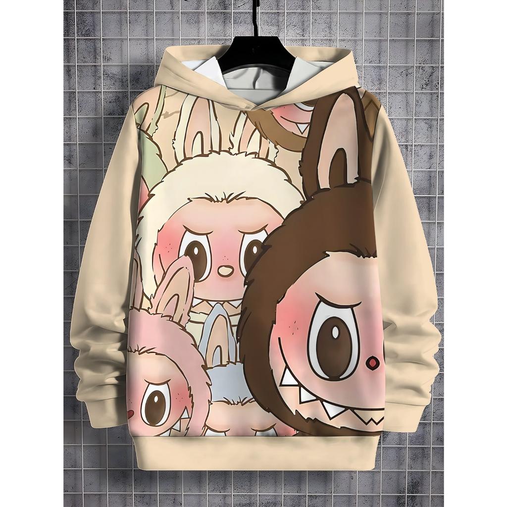 2025 Ny LABUBU Trykket Barnehettegenser Søt Tegneseriestil Jentehettegenser Sportsklær Mote Allsidig Topp