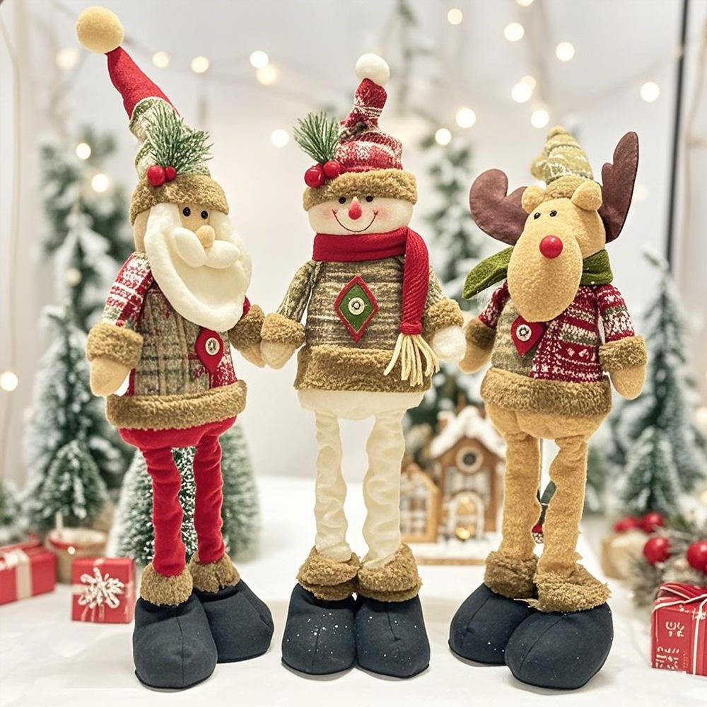 Décorations d'ambiance de Noël Poupées de Noël Amusantes et extensibles Personnes âgées Bonhommes de neige Elk Décorations de Noël