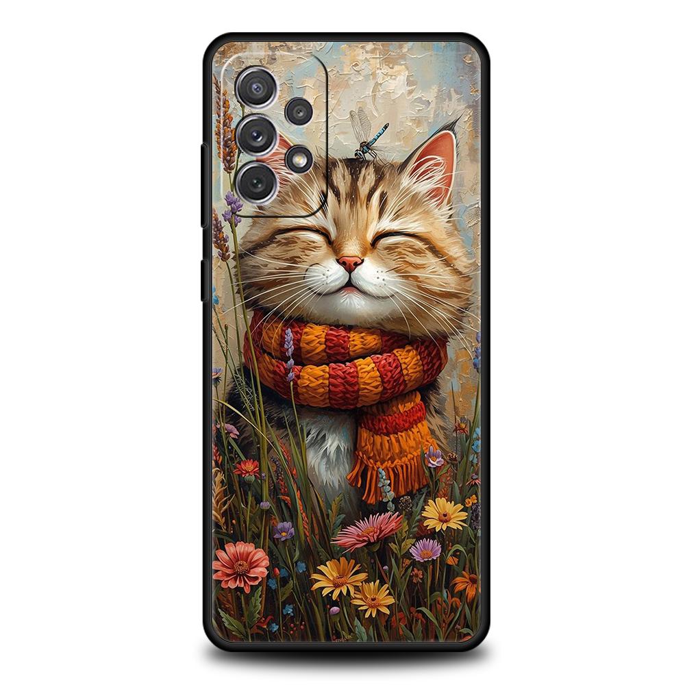 

Чехол для телефона Samsung Galaxy A55 A53 A52 A52S A51 A41 A35 A32 A25 A23 A15 A13 A71 A72 Мягкий ТПУ Корпус Художественная картина Масляная живопись Артистичный Кот Samsung A23