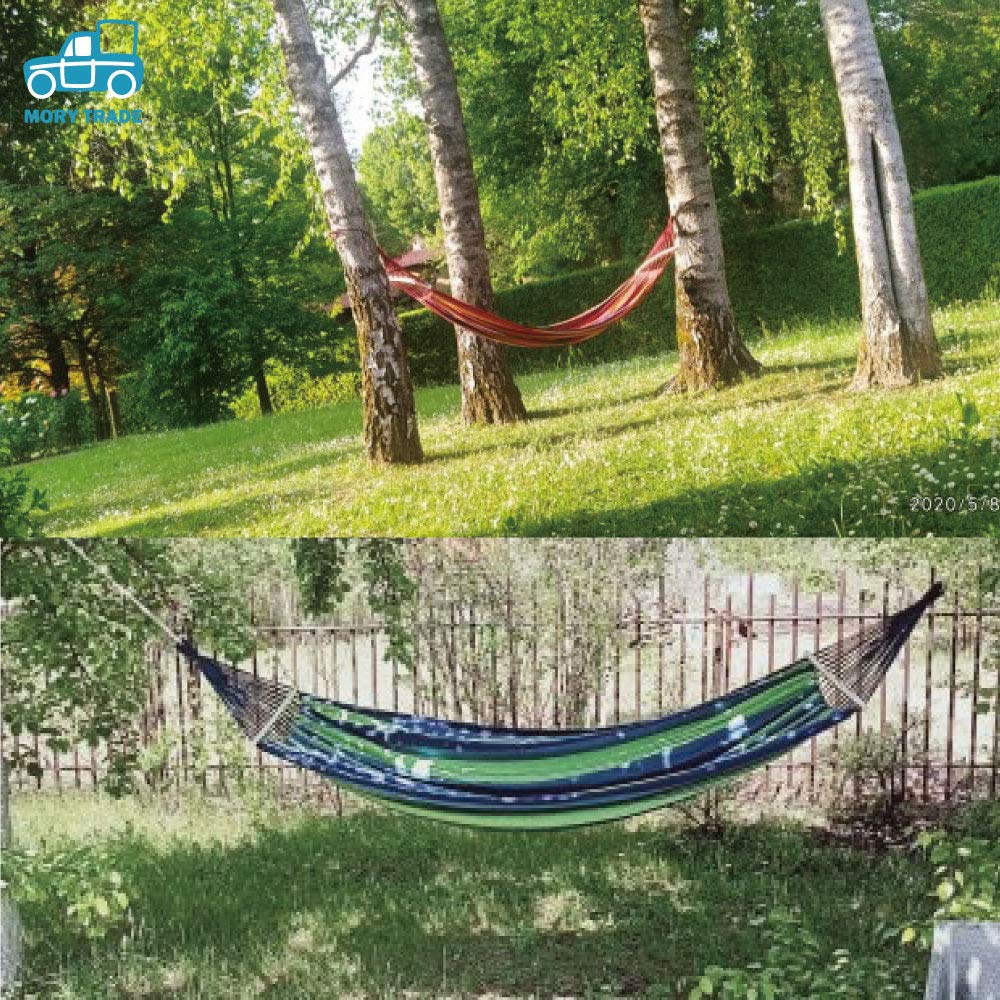 morytrade Fabric Hammock with Wooden Frame for Outdoor Camping and Indoor Use (1 Person, Blue)