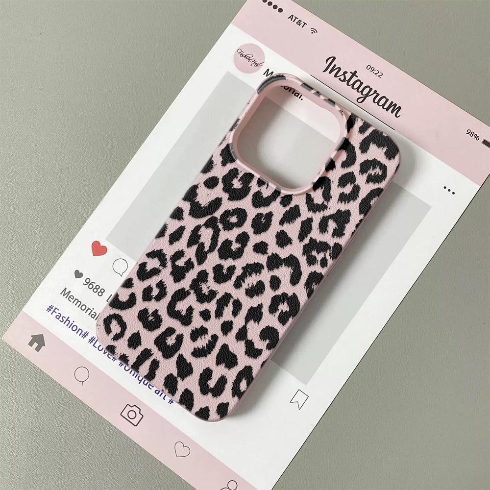 Black Leopard Print Trendy Brand Full Wrap TPU Lychee Texture Phone Case for Iphone 16 15 14 13 12 11 Pro Max Protective Cover