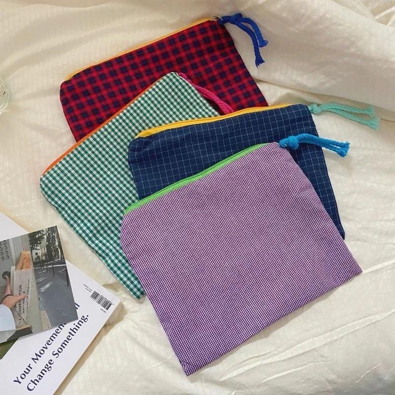 Women Plaid Makeup Bag New Large Capacity Cotton Zipper Pouch Purse Travel Clutch Makeup Bag Cosmetic Zipper Necessarie Feminina