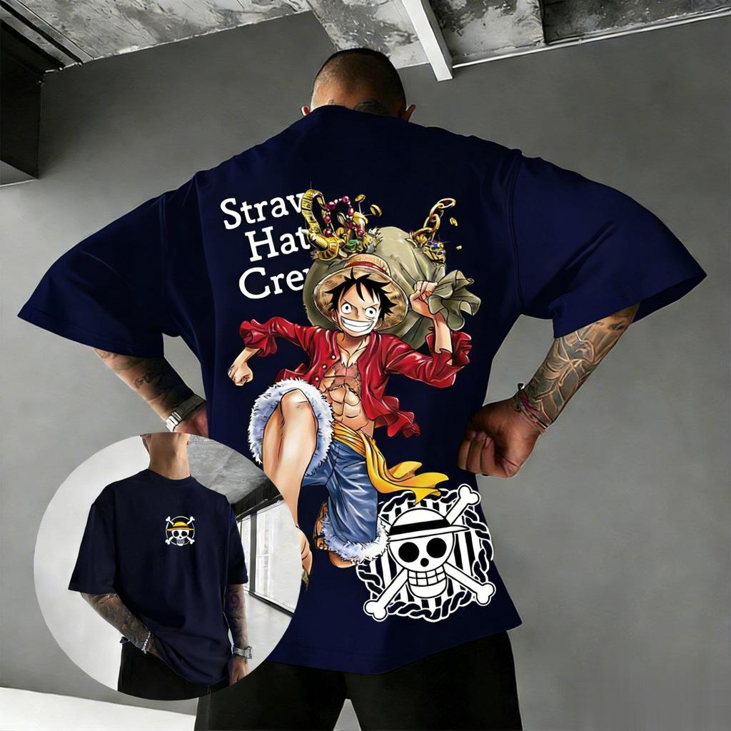 T-shirt Anime Luffy Oversize Pezzo Unico Uomo Cotone Manica Corta Streetwear Stampa Grafica Estate 2026 Top Casual Abbigliamento Y2k