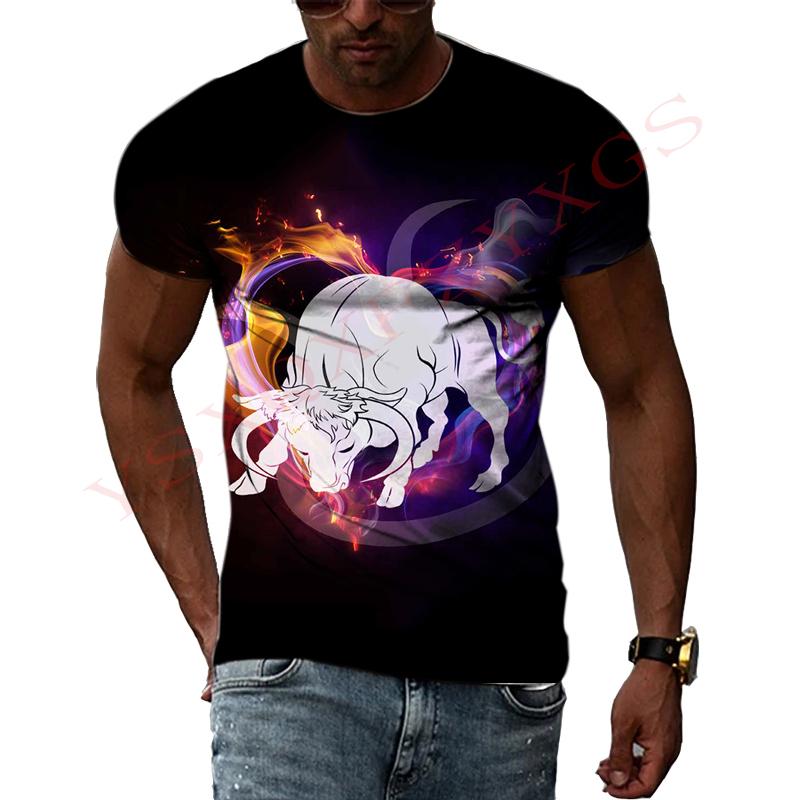 Taurus Story Domineering Fashion Original 3D Harajuku Printing Mighty Personality Men And Women Short-Sleeved Round Neck T-shirt
