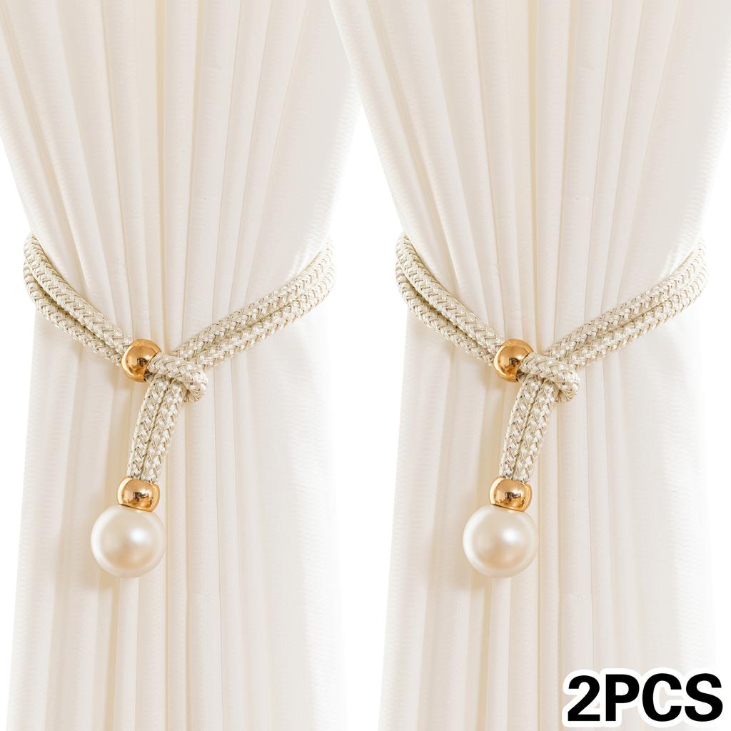 2pcs Luxury French Curtain Tiebacks with Artificial Pearl Decoration, Convenient Hanging Tieback Decorative Curtain Fixer