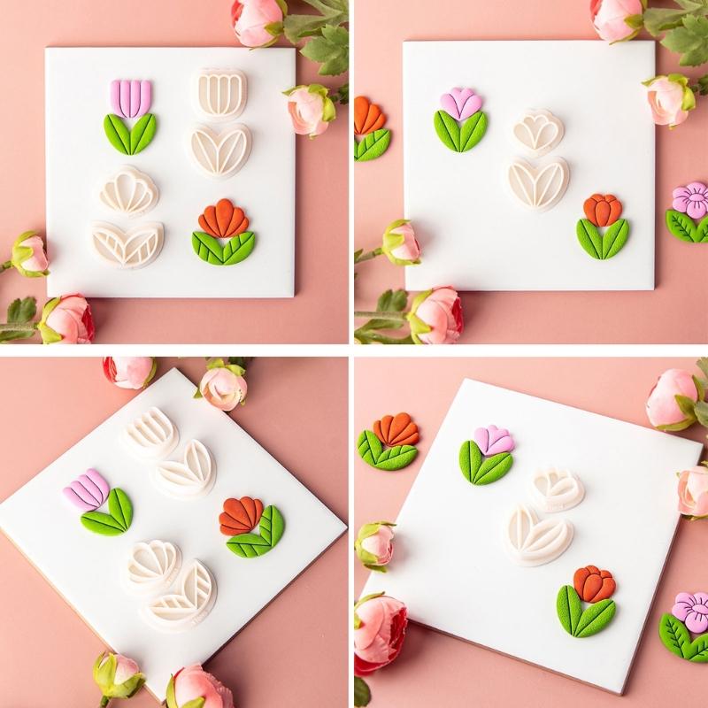 Spring Floral Clay Cutters for Earrings Jewelry Making Flower Clay Earrings Cutters  Plastic Earrings Pendant Mold Tool