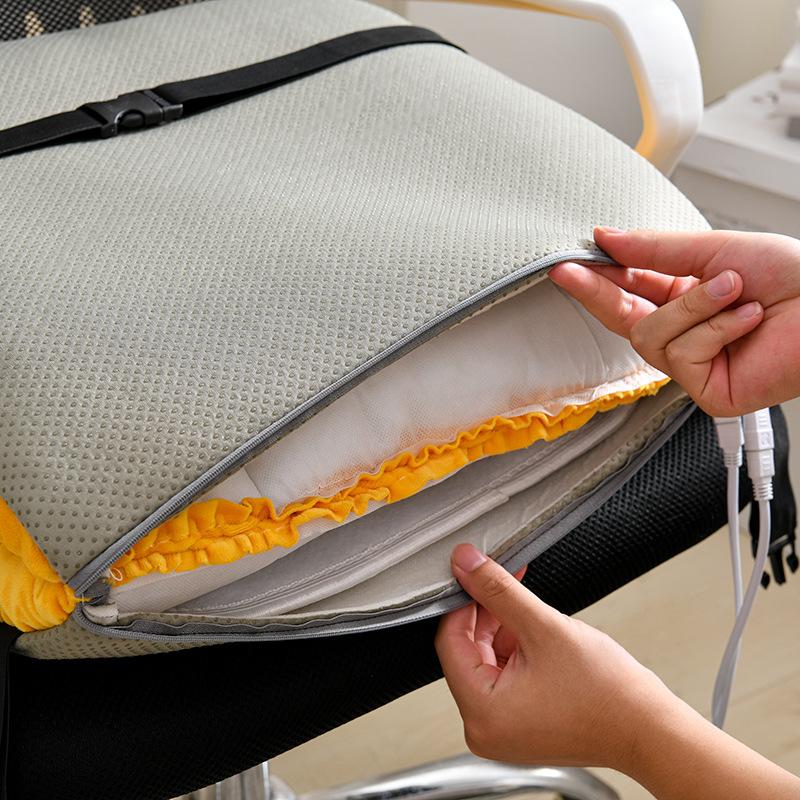 Winter Heated One-piece Chair Cushion Office Chair Backrest Integrated Cushion Warm Plush Solid Color Student Stool Seat Cushions