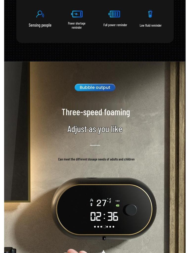 Wall-Mounted Smart Induction Foam Hand Sanitizer with USB Charging & Clock