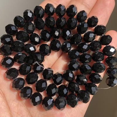 Perles rondelles en cristal de verre noir à facettes, perles d'espacement en vrac pour la fabrication de bijoux, bracelet à bricoler soi-même, fil de 15 pouces, 4/6/8/10/12 mm