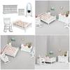 Antique Styles 1/12 Wood Doll House Bedroom Furniture Set Scene Display Accessory Craft Model Project Scene Decoration