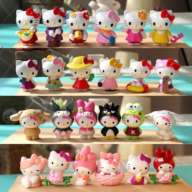 6pcs/set Hello Kitty Figure Mini Cartoon KT Cat Toy PVC Hello Kitty Doll Anime Cosplay Cake Decoration Children’s Birthday Gifts