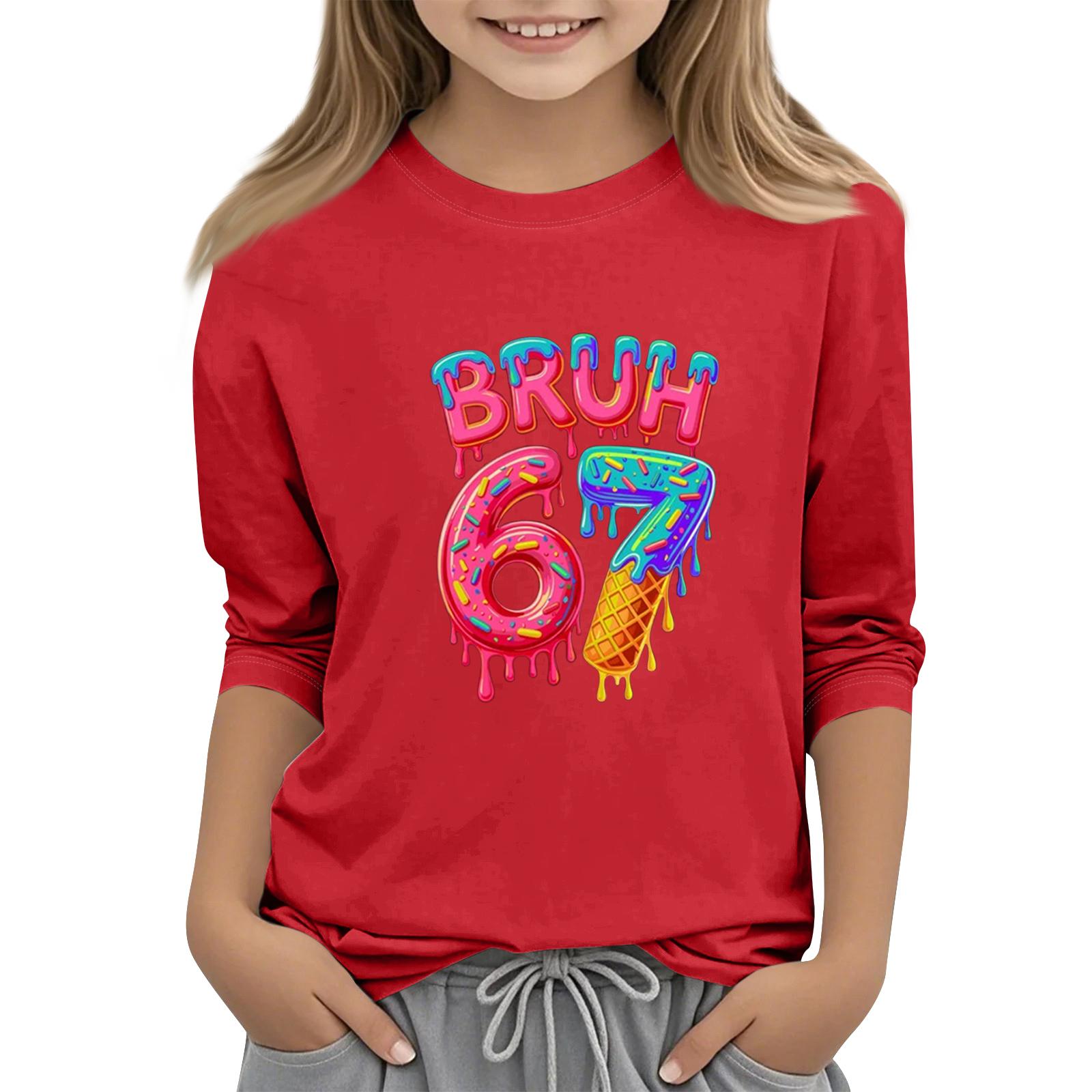

Children s Fashion Three-Quarter Sleeve Round Neck Printed Casual T-Shirt Top 150 красный