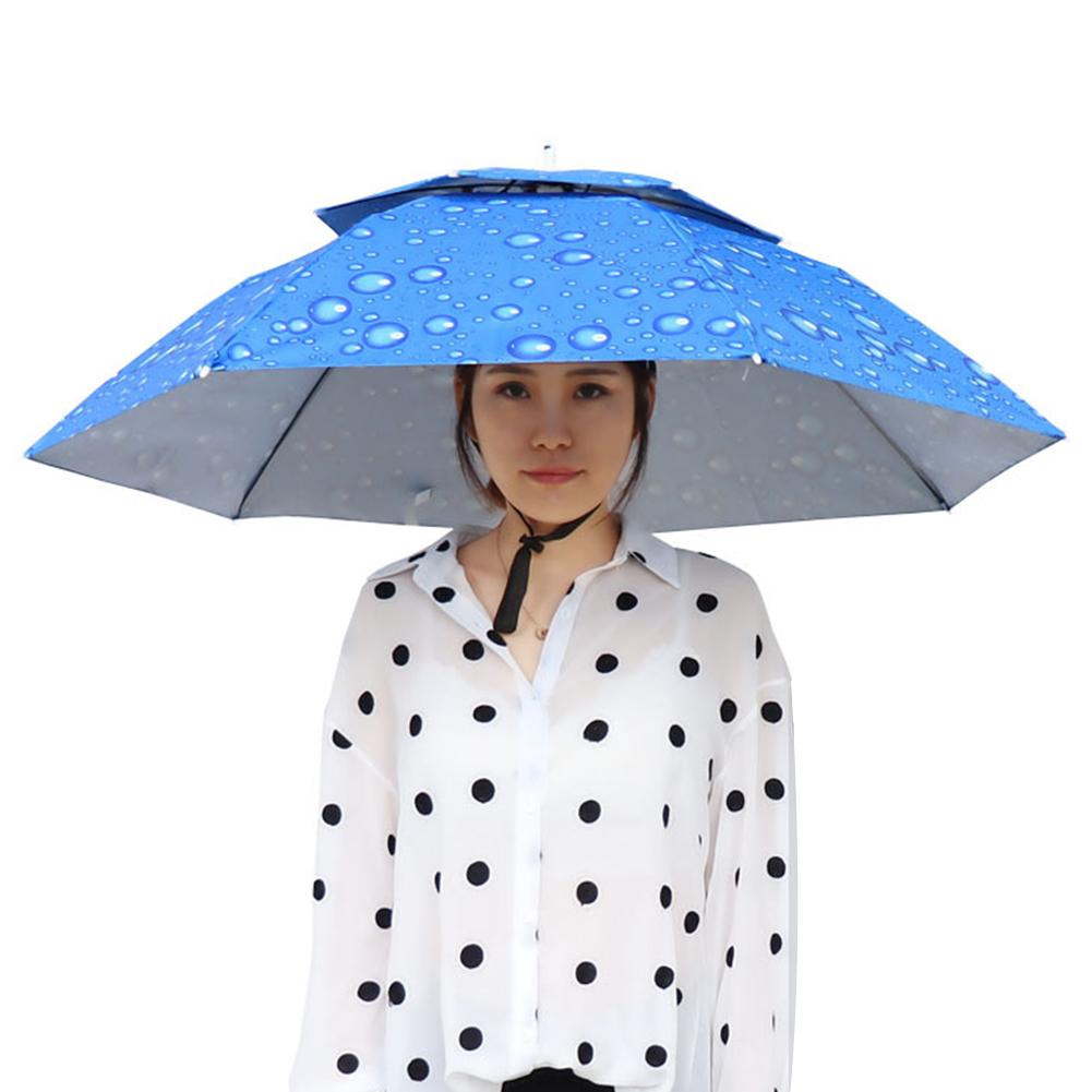 Foldable Outdoor Umbrella Hat Women Men Fishing Double Layer Headwear Sun Cap