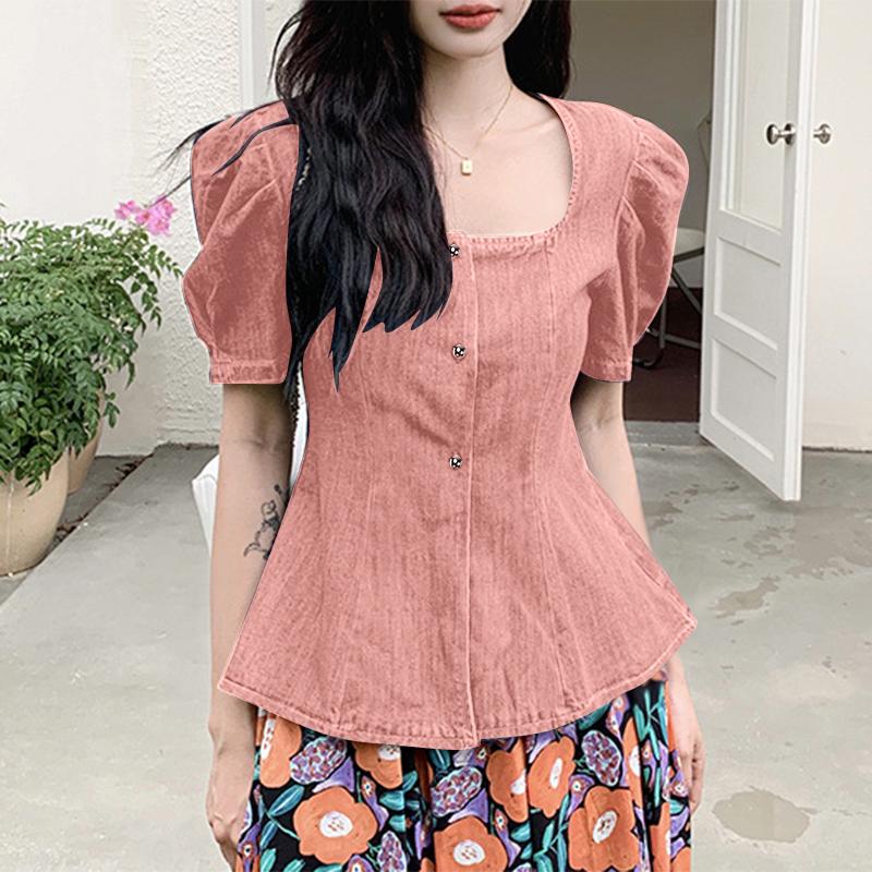 ZANZEA Kvinner Casual Firkantet Hals Sommer Kortermet Elegant Bluse