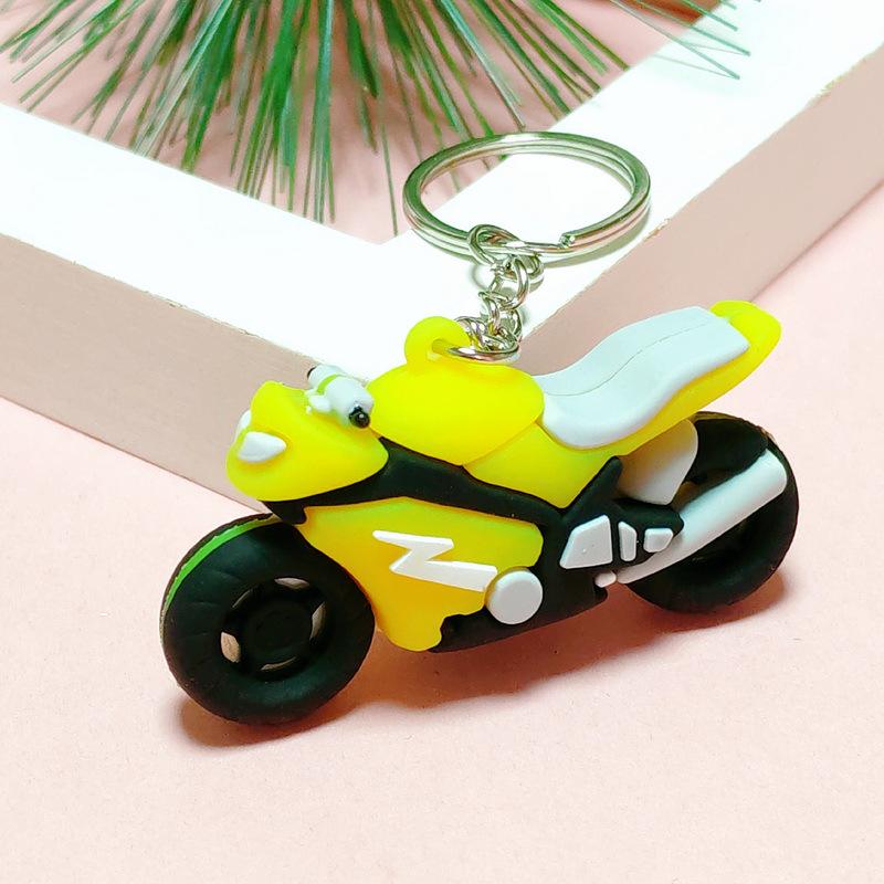 Soft Rubber Motorcycle Keychain: Cartoon Racing Pendant