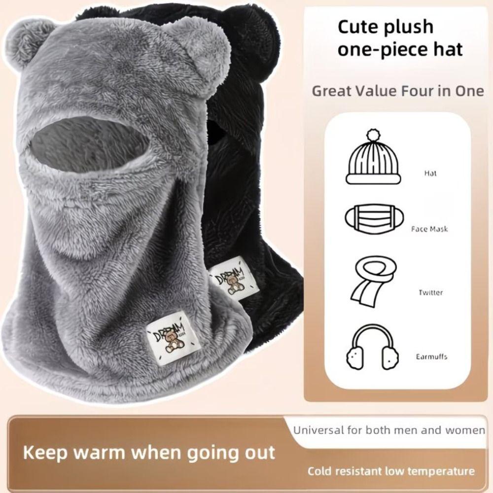 Windproof Cute Bear Cap Scarf Set Plush Ear Protection Hat Fashion Pullover Cap Women Girls