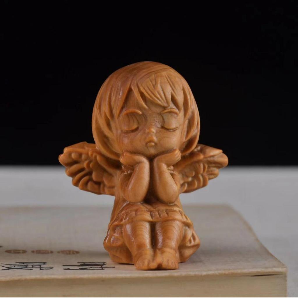 Zlatý Santálový Anděl Dívka Ručně Vyráběná Dřevěná Ozdoba