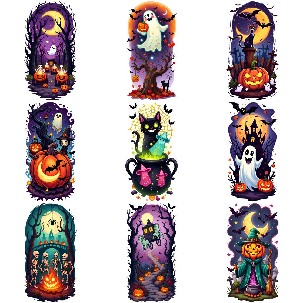 9pcs Temporary Tattoo Skeleton Halloween Bat Ghost Waterproof Long-lasting Body Stickers Tree For Children Girls Women
