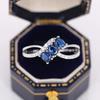 Huitan Aesthetic Curve Design Women Ring with Bright Blue Cubic Zirconia Elegant Party Accessories Jewelry for Anniversary Gift