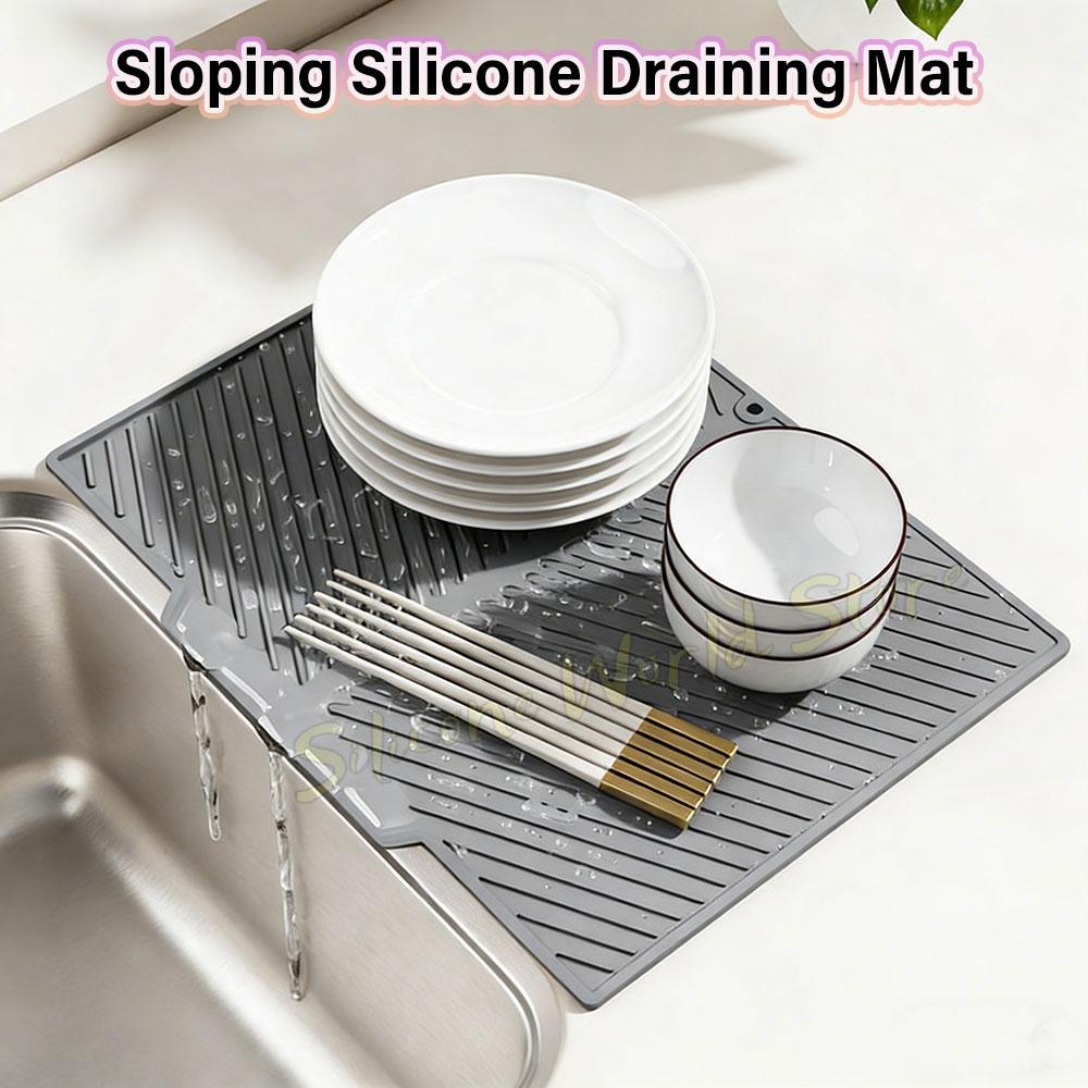 SW L/M/S Silicone Drain Pad Slope Draining Pads Kitchen Tableware Non-slip Mat Dish Drying Pad Heat-Resistant Pot Mats Coaster