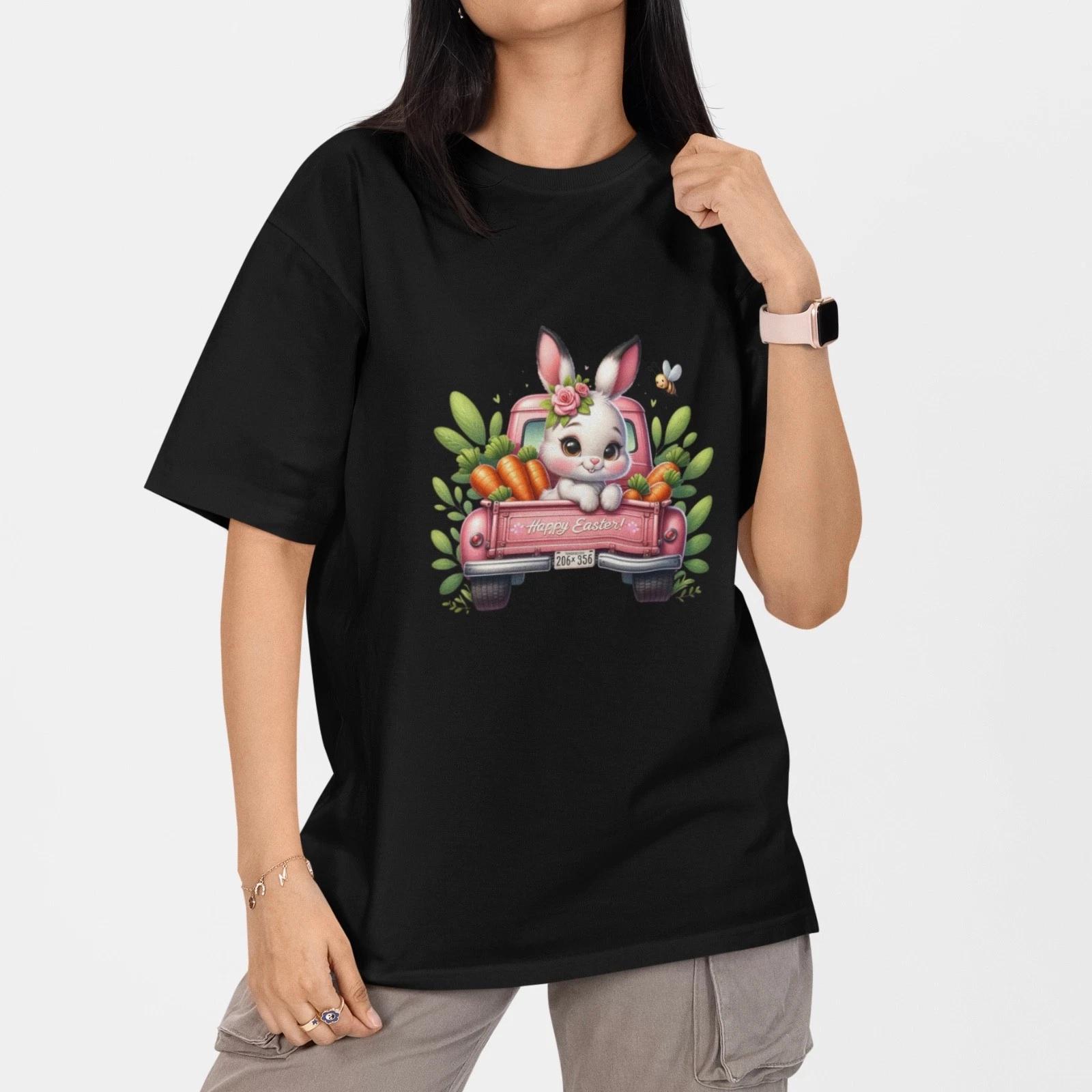 Cute Bunny Truck Shirt Rabbit Graphic Tee Spring Aesthetic T Shirt Women Gift XL