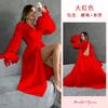 Light luxury Mao Mao decorative loose satin nightgown long lace-up V-neck bathrobe women's homewear 809