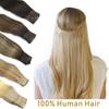 Sunmofavo Wire In Hair Extensions Human Hair Straight Fish Line Natural Fusion with 4 Clips Weft Hair Extensions For Women Daily
