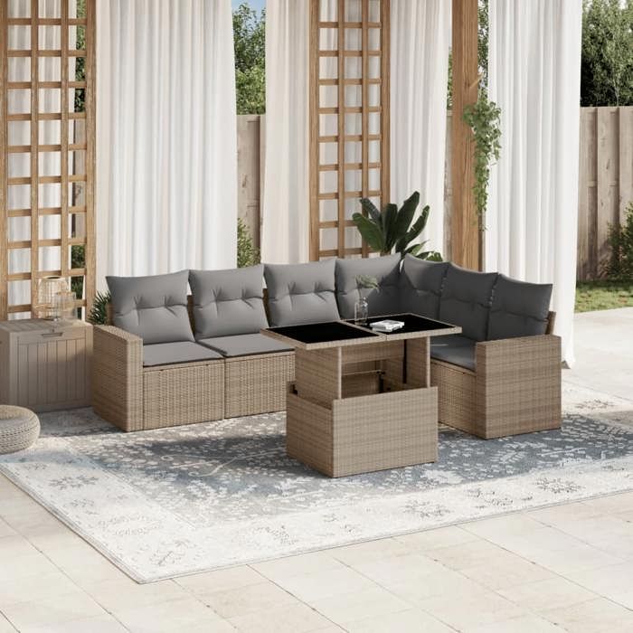 VidaXL Garden Lounge Set with Cushions 7 Pcs Beige Braided Resin 3267299