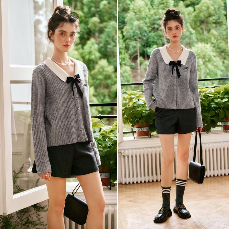 Olrain Women's Lapel Bow Pullover Sweater