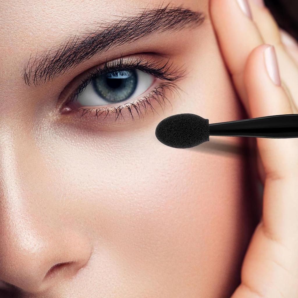 50 Pcs Eye Shadow Applicator Sticks, 1.9" Reusable Short Handle Dual Sided Sponge Cosmetic Brushes, Professional Disposable Single Head Soft Mini