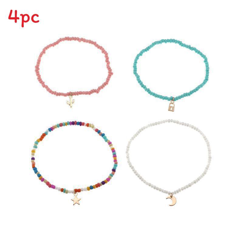 Bohemian Ankle Strap Set Star Moon Cactus Pendant Elastic Beaded Foot Chain